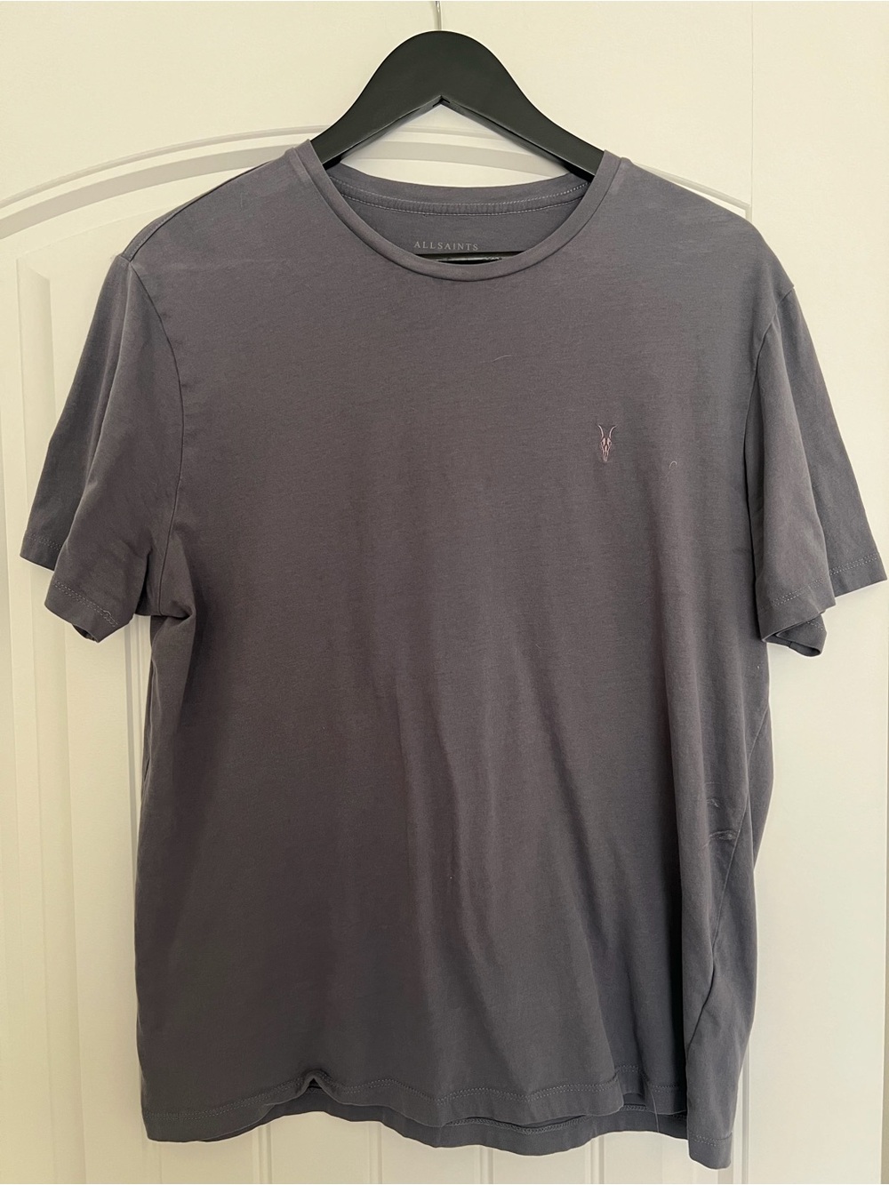 AllSaints Short Sleeve Crew T-Shirt in Charcoal with Subtle Logo